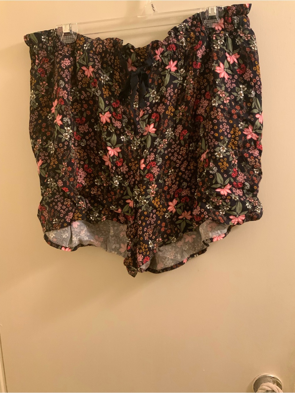 LOFT Black Floral Drawstring Shorts